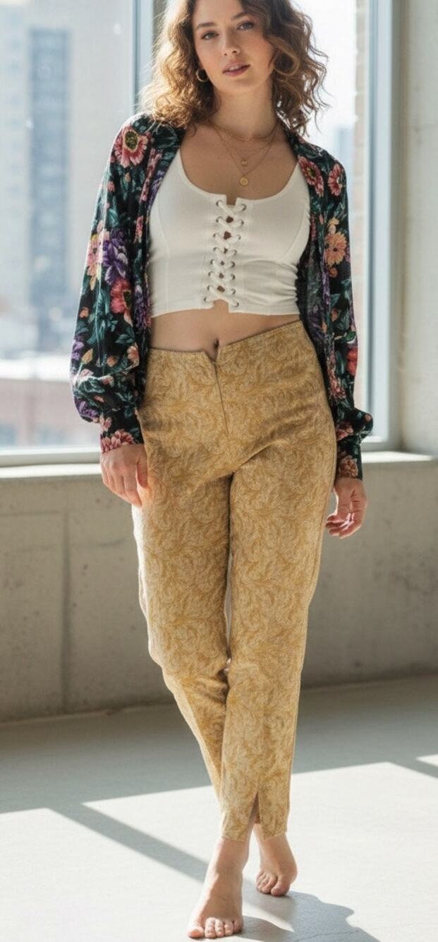Vintage brocade tapestry cropped pants